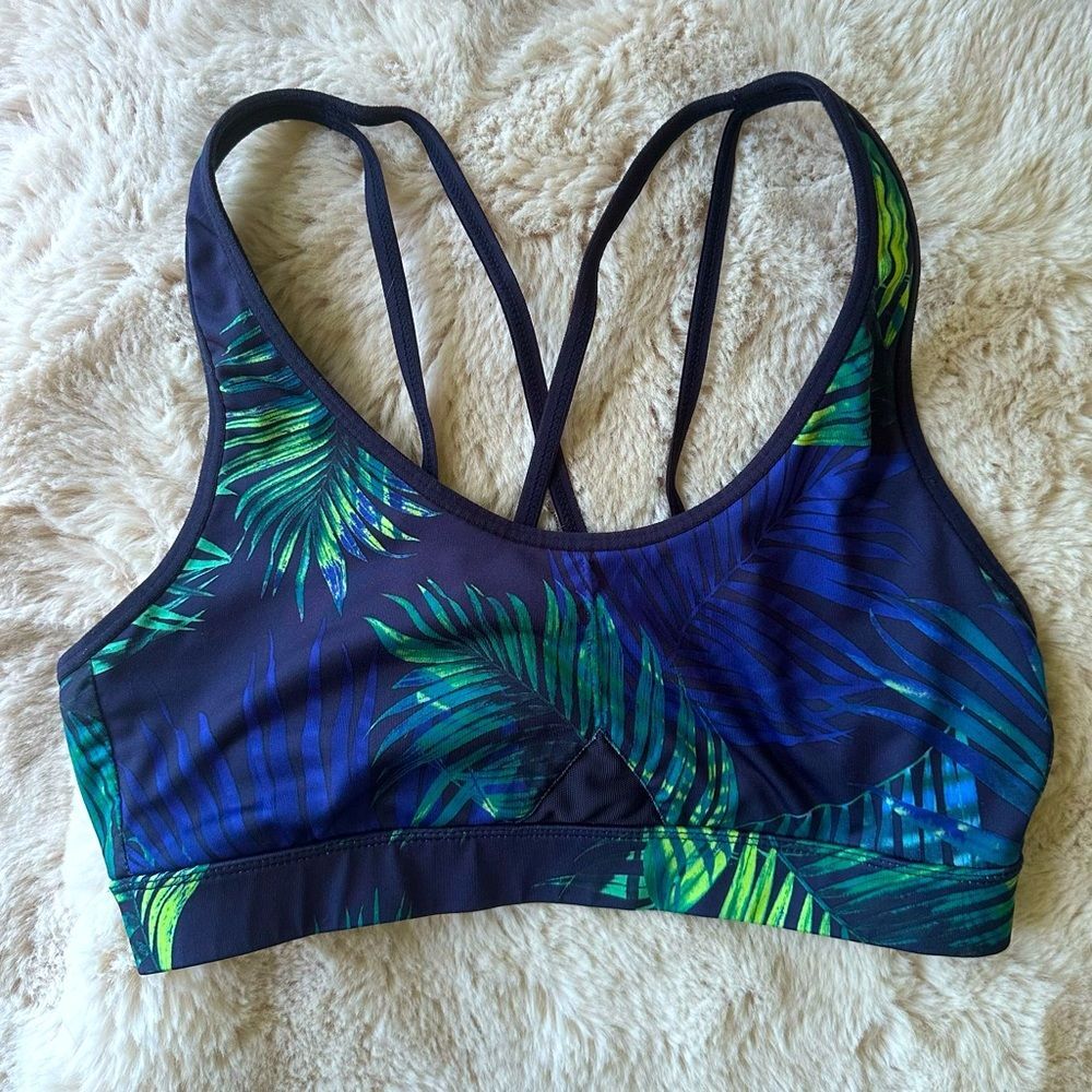 Tropical Palm Print C9 by Champion Sports Bra Blue Green M